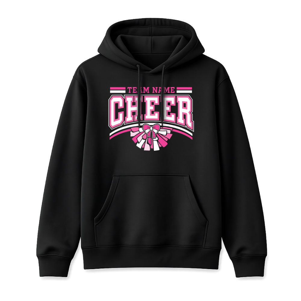 Custom Pink Out cheer shirt design with personalized team name for breast cancer awareness fundraiser.