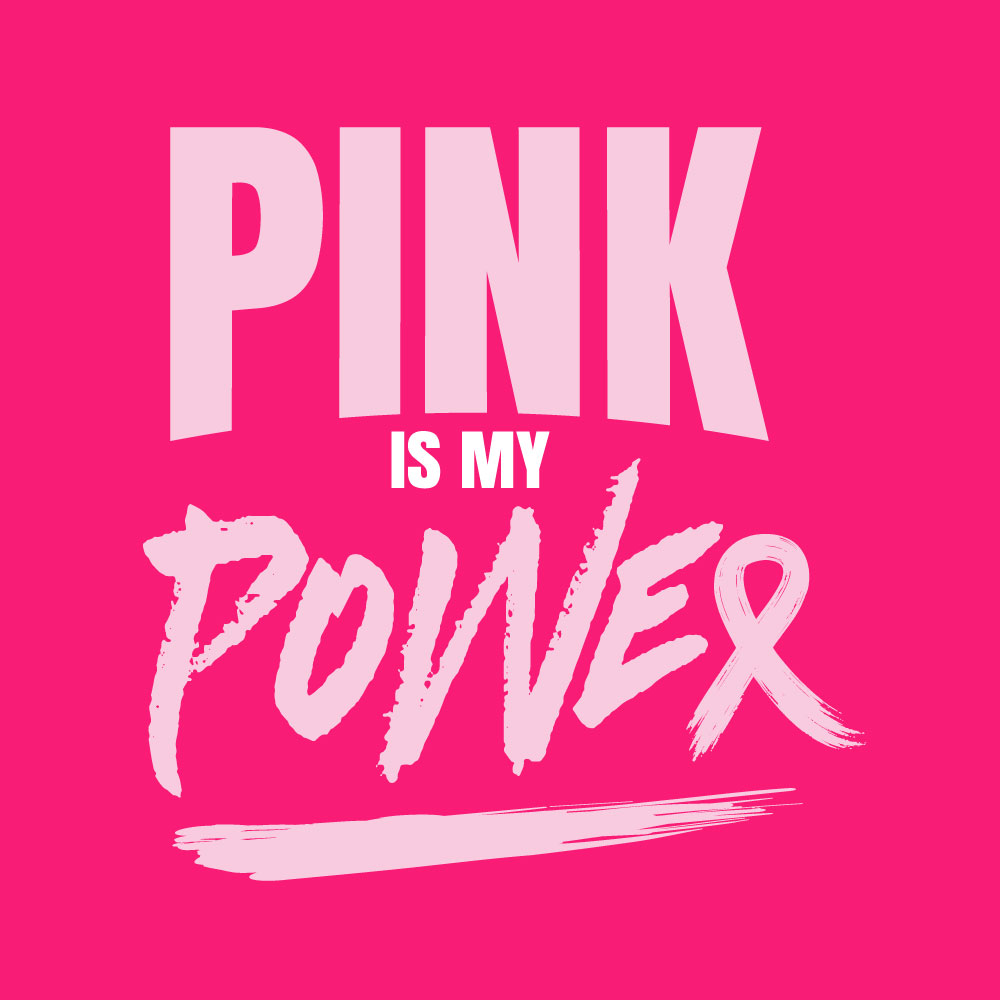 Bold "Pink Is My Power" breast cancer awareness design with modern typography for custom Pink Out shirts and fundraiser apparel.