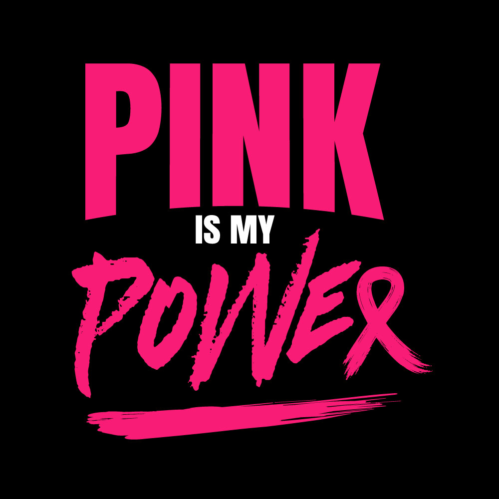 Bold "Pink Is My Power" breast cancer awareness design with modern typography for custom Pink Out shirts and fundraiser apparel.