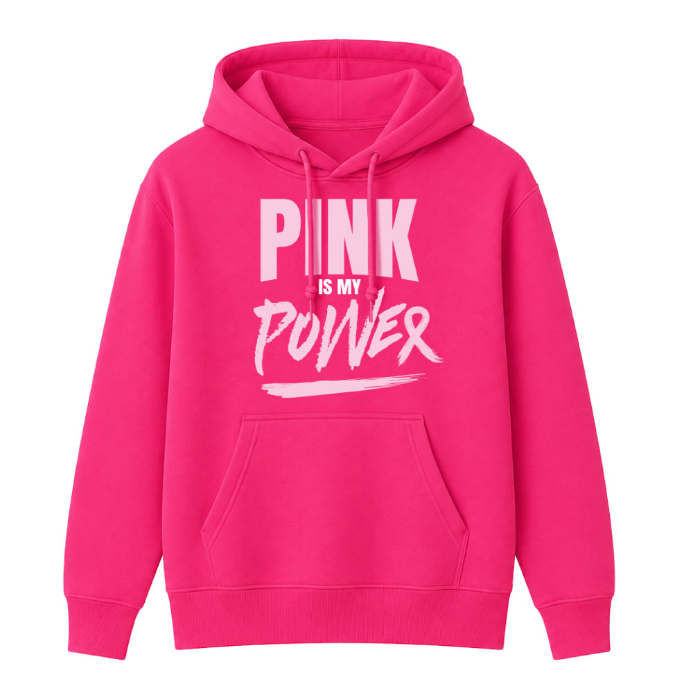 Bold "Pink Is My Power" breast cancer awareness design with modern typography for custom Pink Out shirts and fundraiser apparel.
