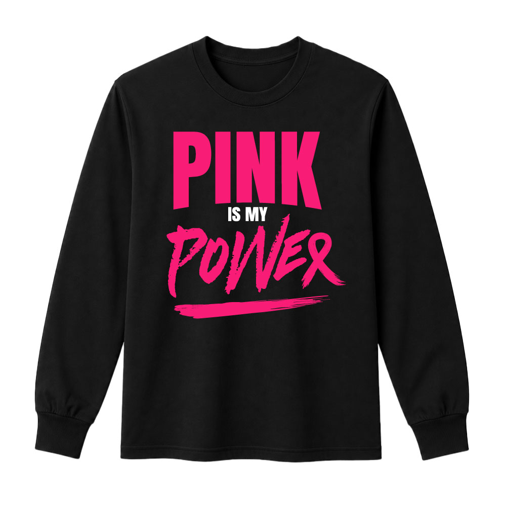 Bold "Pink Is My Power" breast cancer awareness design with modern typography for custom Pink Out shirts and fundraiser apparel.