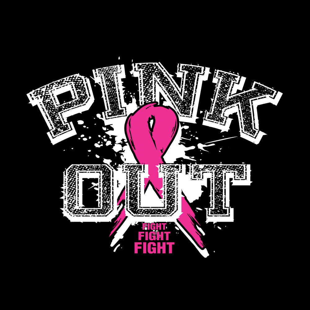 Distressed "Pink Out" breast cancer awareness design featuring a pink ribbon and "Fight Fight Fight" slogan for custom fundraiser shirts and Pink Out events.