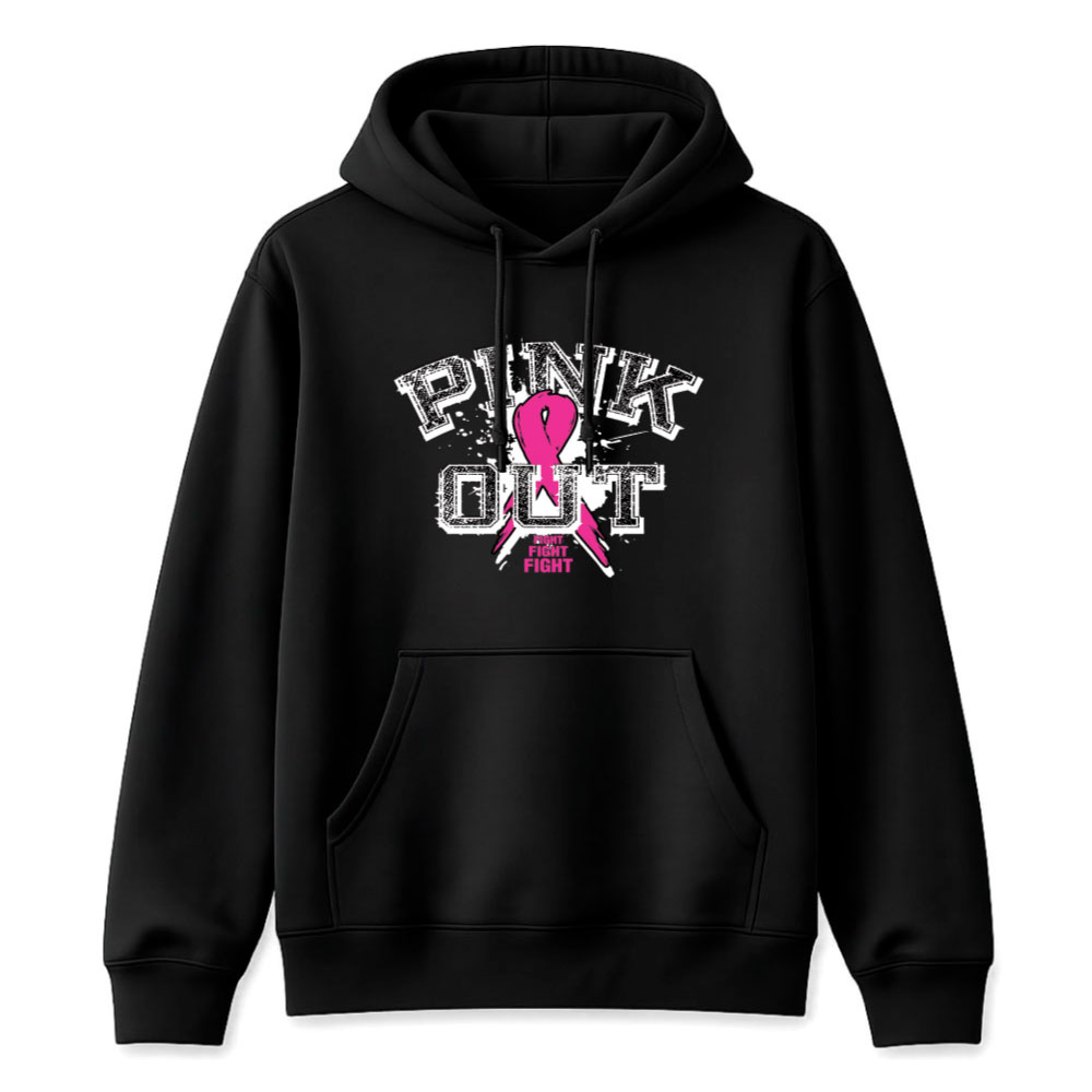 Distressed "Pink Out" breast cancer awareness design featuring a pink ribbon and "Fight Fight Fight" slogan for custom fundraiser shirts and Pink Out events.