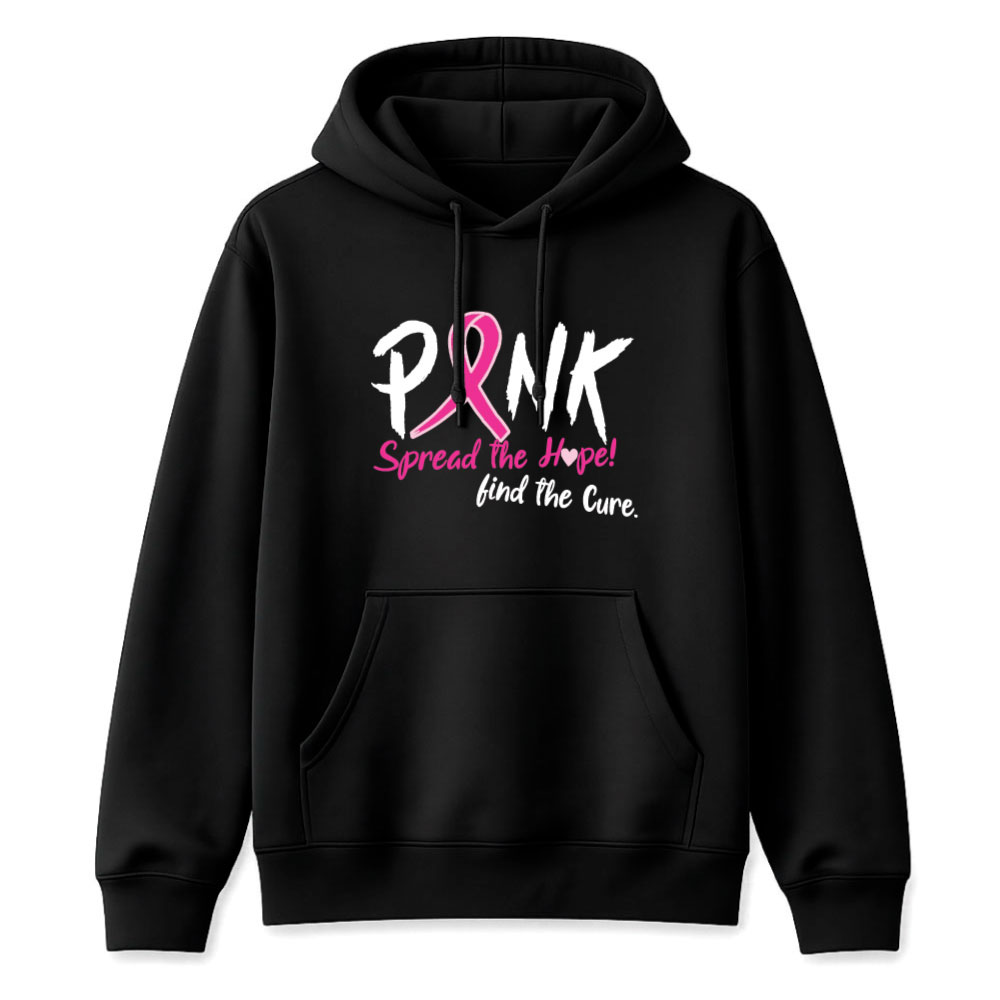 Pink breast cancer awareness shirt design featuring a pink ribbon with the message "Spread the Hope! Find the Cure."
