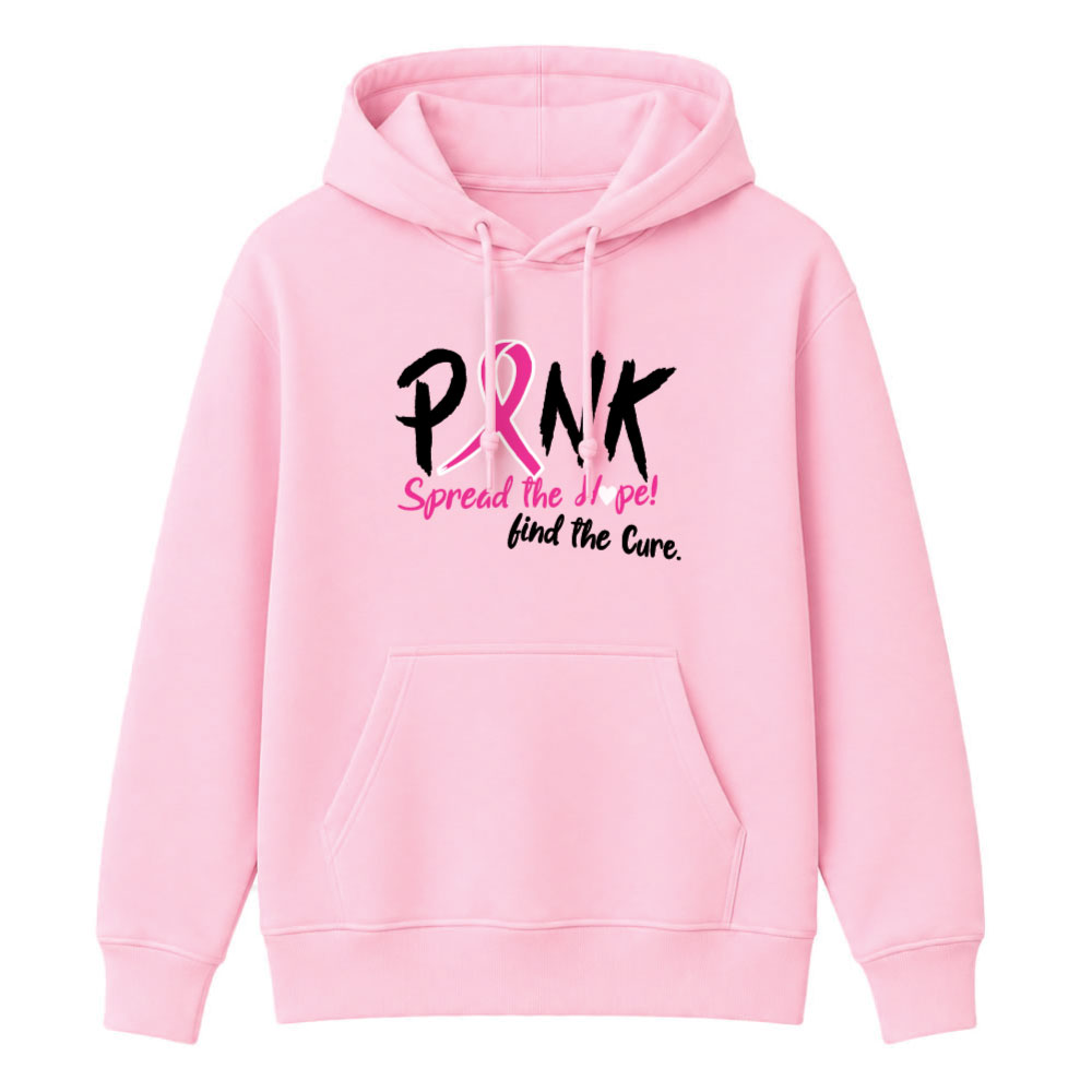 Pink breast cancer awareness shirt design featuring a pink ribbon with the message "Spread the Hope! Find the Cure."