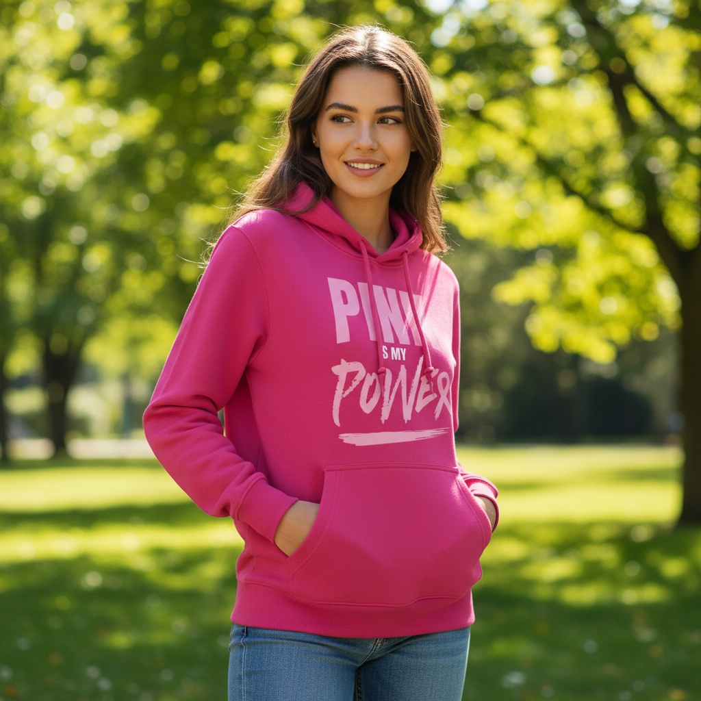 Bold "Pink Is My Power" breast cancer awareness design with modern typography for custom Pink Out shirts and fundraiser apparel.