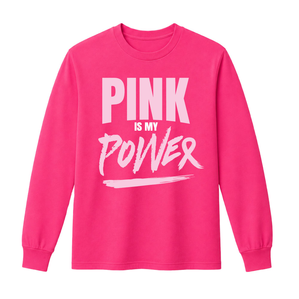 Bold "Pink Is My Power" breast cancer awareness design with modern typography for custom Pink Out shirts and fundraiser apparel.