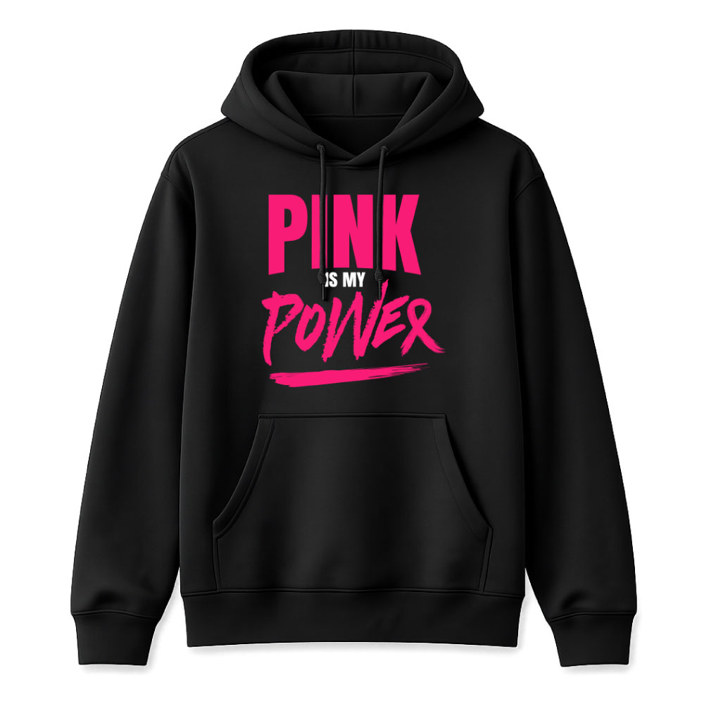 Bold "Pink Is My Power" breast cancer awareness design with modern typography for custom Pink Out shirts and fundraiser apparel.