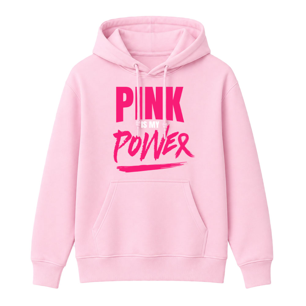 Bold "Pink Is My Power" breast cancer awareness design with modern typography for custom Pink Out shirts and fundraiser apparel.