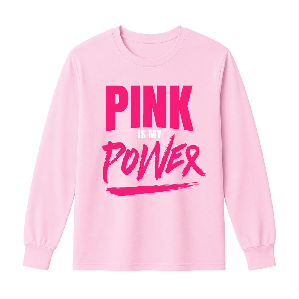 Bold "Pink Is My Power" breast cancer awareness design with modern typography for custom Pink Out shirts and fundraiser apparel.