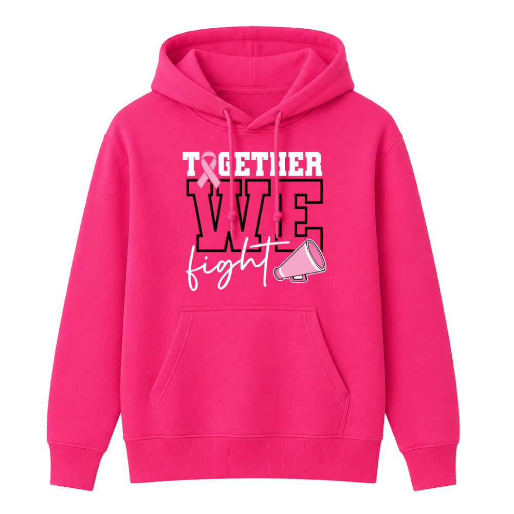 Breast cancer awareness cheer shirt design featuring the phrase "Together We Fight" with a pink ribbon and megaphone graphic for Pink Out events.