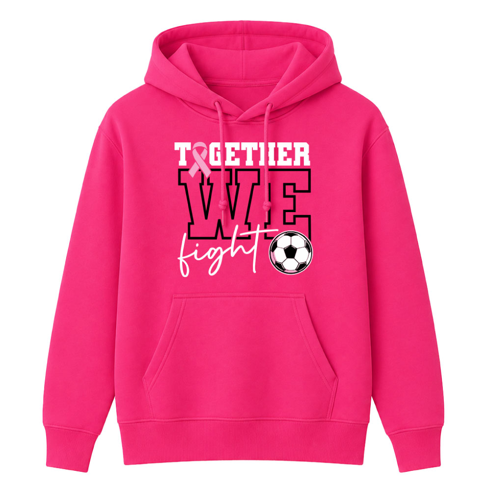 Breast cancer awareness soccer shirt design featuring the phrase "Together We Fight" with a pink ribbon and soccer ball graphic for Pink Out events.
