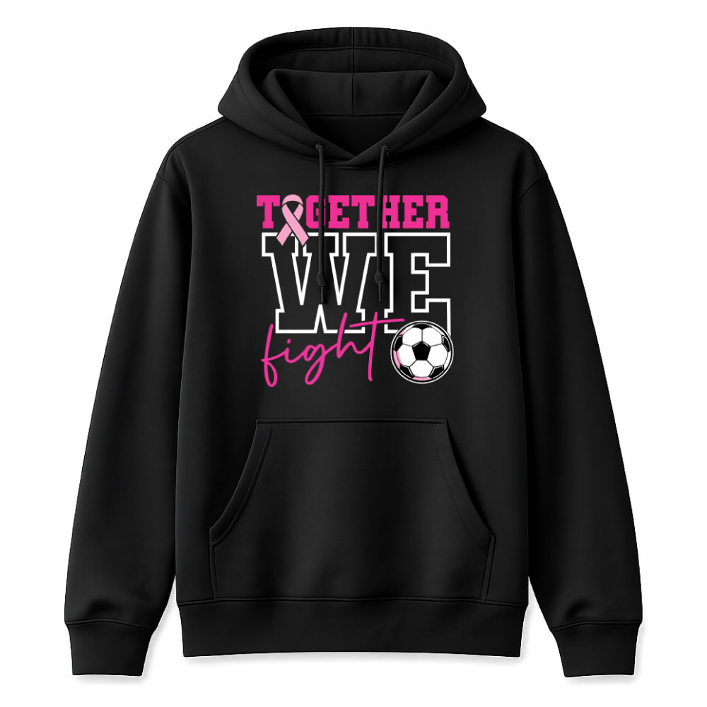 Breast cancer awareness soccer shirt design featuring the phrase "Together We Fight" with a pink ribbon and soccer ball graphic for Pink Out events.