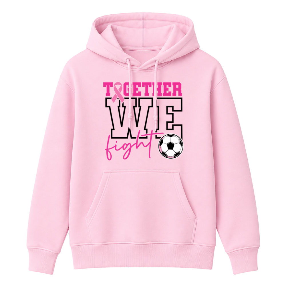 Breast cancer awareness soccer shirt design featuring the phrase "Together We Fight" with a pink ribbon and soccer ball graphic for Pink Out events.