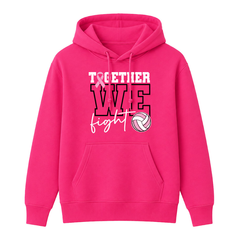 Breast cancer awareness volleyball shirt design featuring the phrase "Together We Fight" with a pink ribbon and volleyball graphic for Pink Out events.