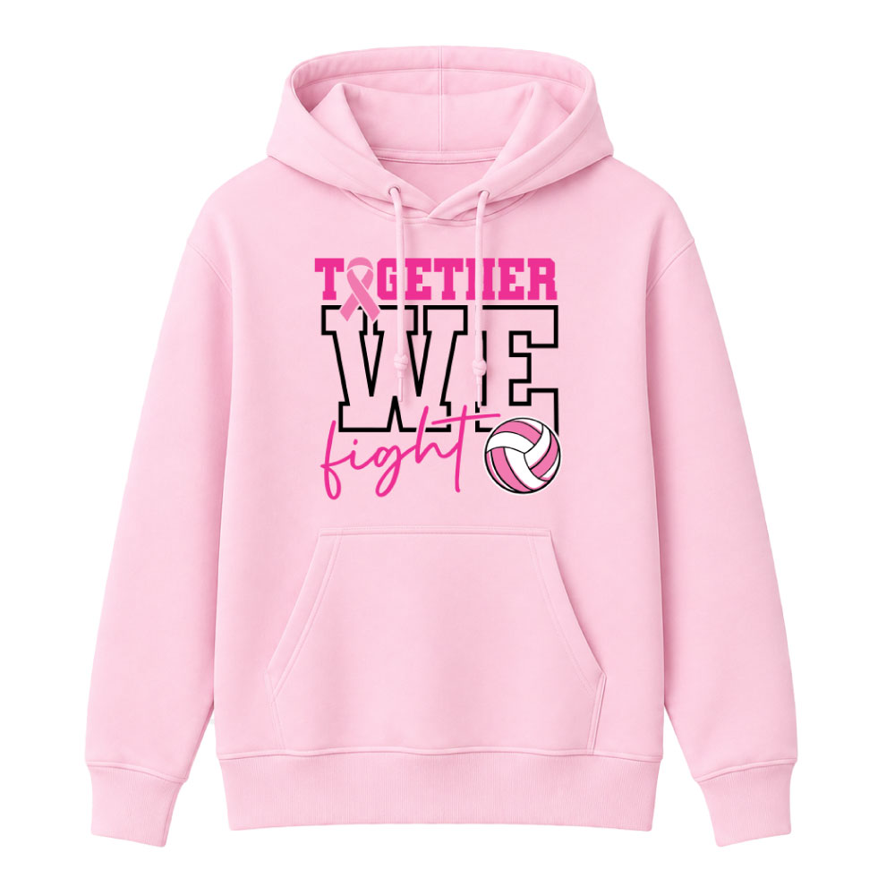 Breast cancer awareness volleyball shirt design featuring the phrase "Together We Fight" with a pink ribbon and volleyball graphic for Pink Out events.