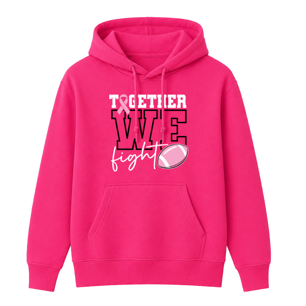 Breast cancer awareness football shirt design featuring the phrase "Together We Fight" with a pink ribbon and football graphic for Pink Out events.