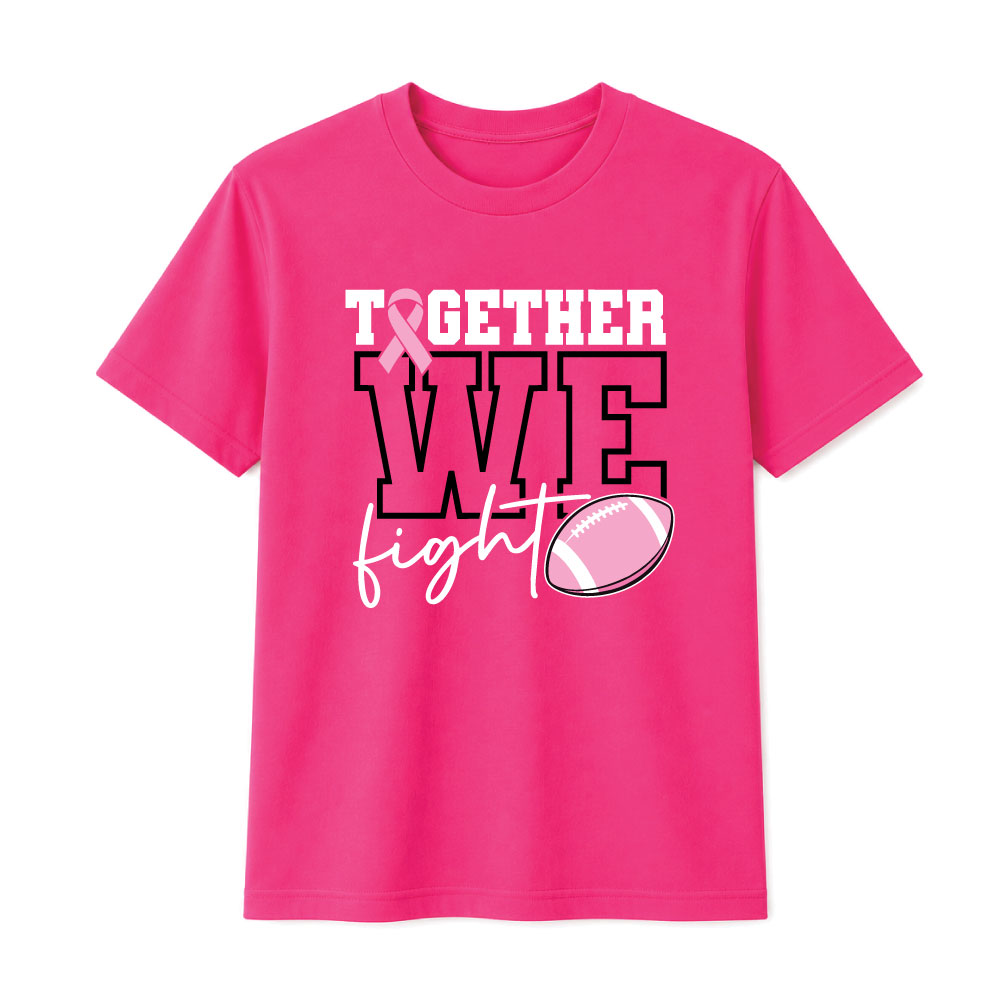 Breast cancer awareness football shirt design featuring the phrase "Together We Fight" with a pink ribbon and football graphic for Pink Out events.