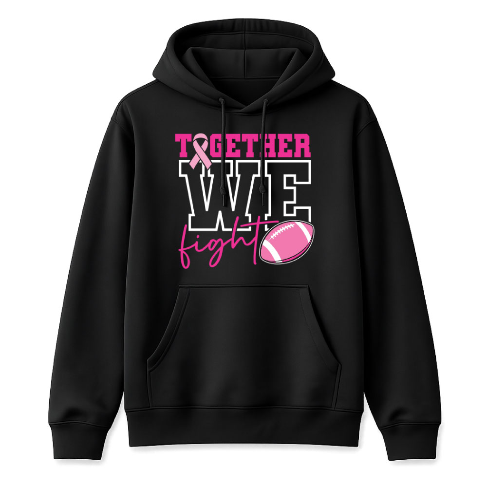 Breast cancer awareness football shirt design featuring the phrase "Together We Fight" with a pink ribbon and football graphic for Pink Out events.