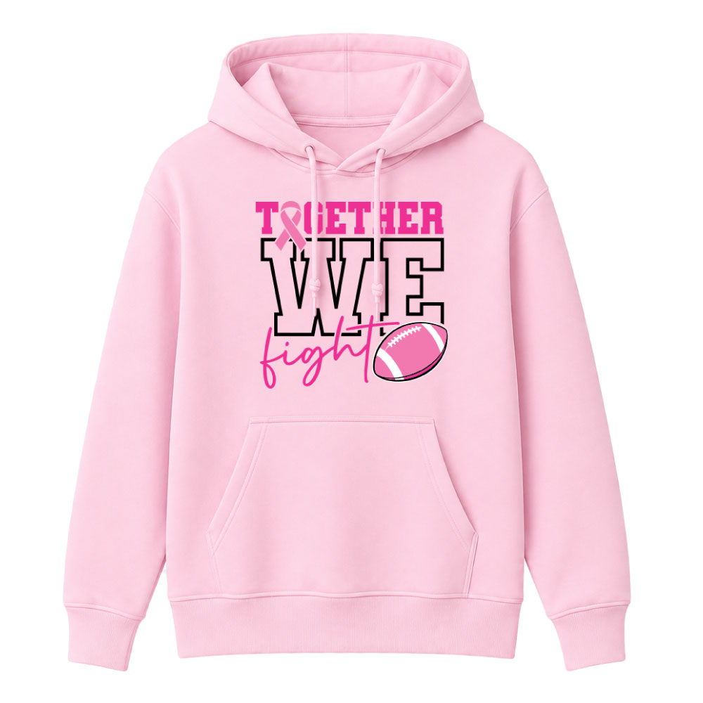 Breast cancer awareness football shirt design featuring the phrase "Together We Fight" with a pink ribbon and football graphic for Pink Out events.